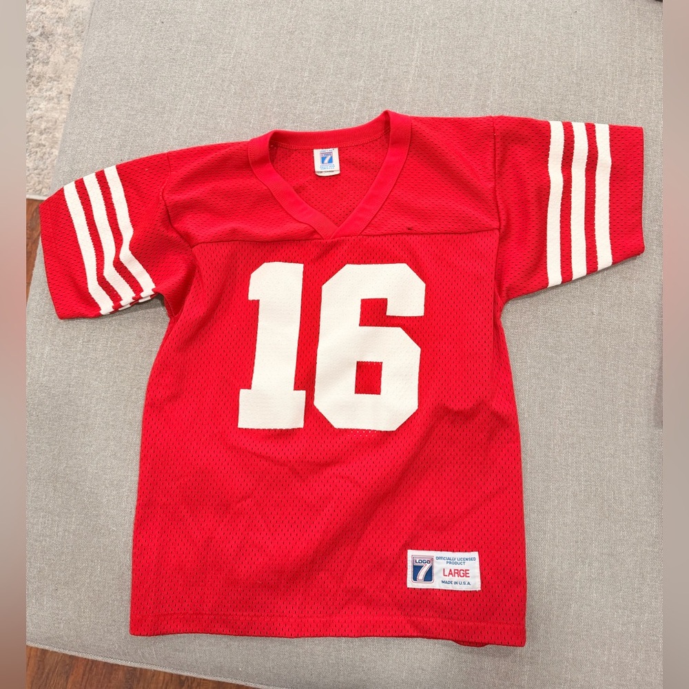 Vintage Logo 7 Kids Football Jersey Red #16 Youth Large USA Made